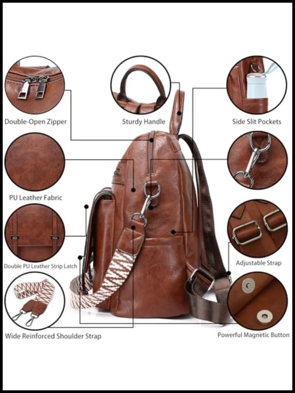 PU Leather Backpack Purse for Women, Fashion Convertible Shoulder Bag, Medium
